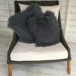 Luxury Tibetan Sheepskin Fur Cushion, Mid Grey Pillow, Home Decor - thumbnail 3