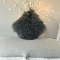 Luxury Tibetan Sheepskin Fur Cushion, Mid Grey Pillow, Home Decor - thumbnail 2