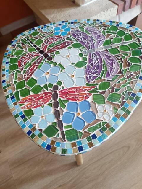 Handmade Dragonfly Mosaic Coffee Table Floral Garden Decor - image 1