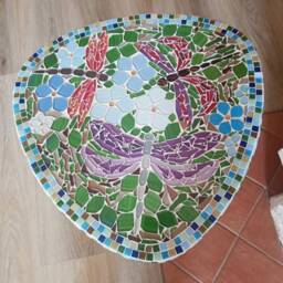 Handmade Dragonfly Mosaic Coffee Table Floral Garden Decor - thumbnail 2