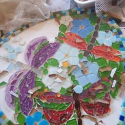 Handmade Dragonfly Mosaic Coffee Table Floral Garden Decor - thumbnail 4