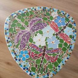 Handmade Dragonfly Mosaic Coffee Table Floral Garden Decor - thumbnail 3