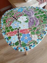 Handmade Dragonfly Mosaic Coffee Table Floral Garden Decor - thumbnail 1