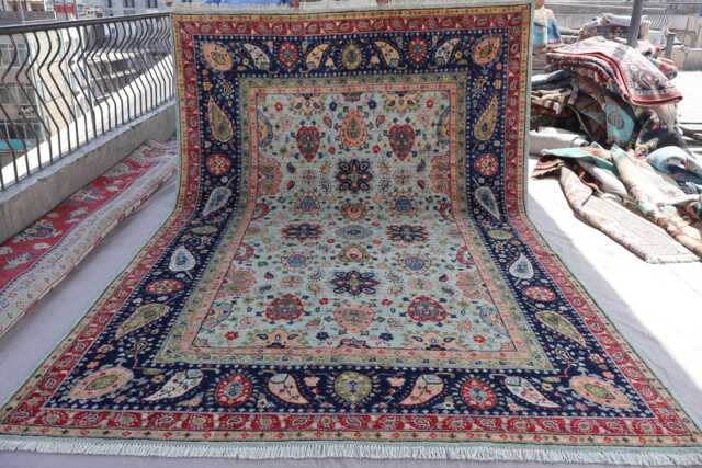 7x10 Pastel Blue Bidjar Rug Afghan Hand Knotted Veg Dyes Wool Rug, Boho Oriental Turkmen Rustic Oushak Home Decor, Living Room - image 1
