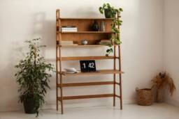 Desk With Shelves Above, Modern Secretary Desk, Mid Century Shelving 190 cm, Wooden Wall For Home Office, Custom Size