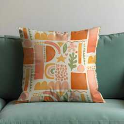 Boho Abstract Cushion Cover, Warm Terracotta Geometric Shapes Pillow Modern Home Decor, Retro Living Room & Bedroom Decoration - thumbnail 4