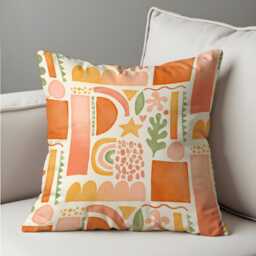 Boho Abstract Cushion Cover, Warm Terracotta Geometric Shapes Pillow Modern Home Decor, Retro Living Room & Bedroom Decoration - thumbnail 3