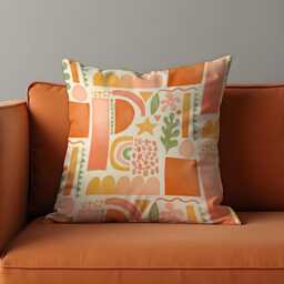 Boho Abstract Cushion Cover, Warm Terracotta Geometric Shapes Pillow Modern Home Decor, Retro Living Room & Bedroom Decoration