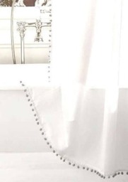 White Cotton Pom Shower Curtain, Trim Shower Curtain - Color Options - thumbnail 1