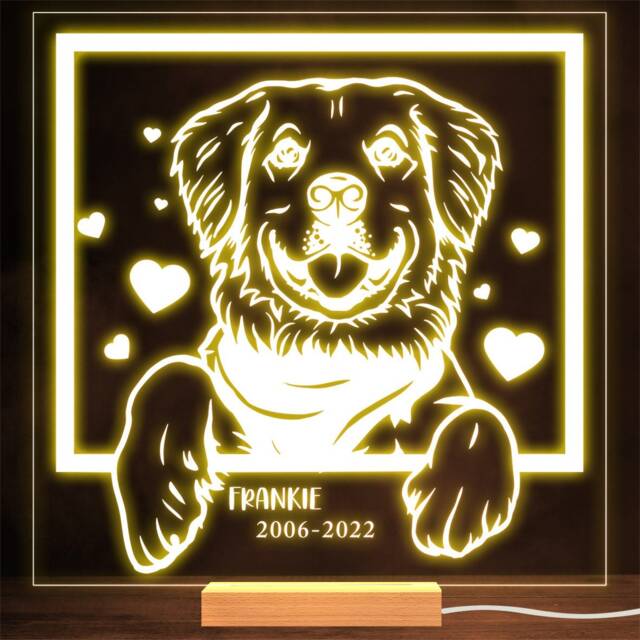 Golden Retriever Dog Memorial Pet Loss Dates Personalised Gift Lamp Night Light - image 1