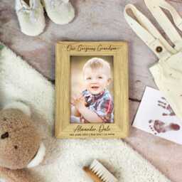 "Grandson Photo Frame, Gorgeous New Grandson, Grandparents Gift, Personalised Baby Engraved Name Picture 4""x6" - thumbnail 2
