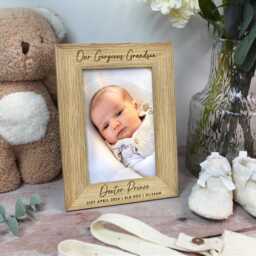 "Grandson Photo Frame, Gorgeous New Grandson, Grandparents Gift, Personalised Baby Engraved Name Picture 4""x6" - thumbnail 4