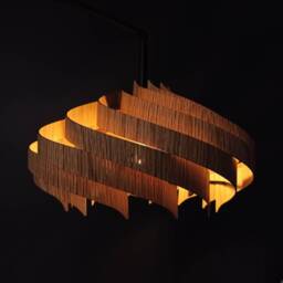 Oak Chandelier For Staircase - Modern Statement Ceiling Light, Natural Wood Dining Room Pendant - thumbnail 3