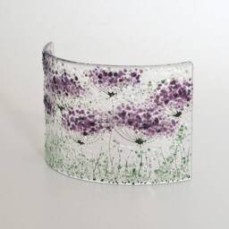 Fused Glass Candle Screen, Purple Flowers Curve, Flower Sculpture Ecs 1124 - thumbnail 3