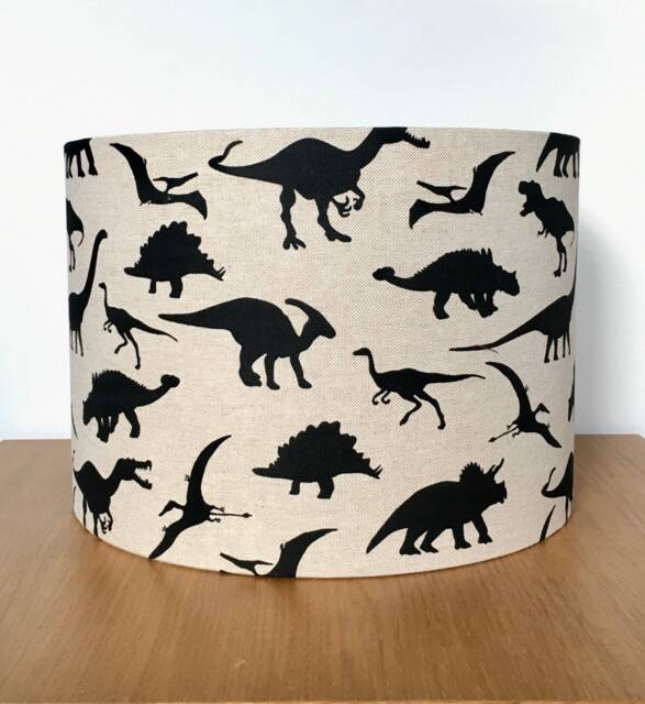Dinosaur Lampshade 40cm 30cm 25cm 20cm 15cm Black Beige Fabric Kids Bedroom Nursery Handmade Drum Ceiling Pendant Or Table Lamp Floor - image 1