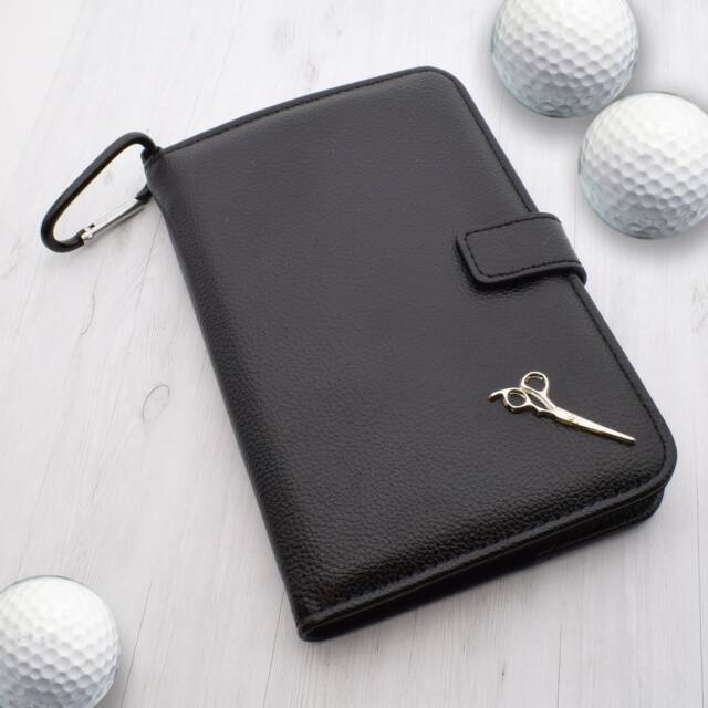 Silver Scissor Design - Personalised Leatherette Golf Organiser Complete With Divot Repairer, Marker, Tees, Scorecard & Pencils - image 1