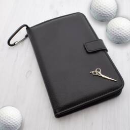 Silver Scissor Design - Personalised Leatherette Golf Organiser Complete With Divot Repairer, Marker, Tees, Scorecard & Pencils - thumbnail 1