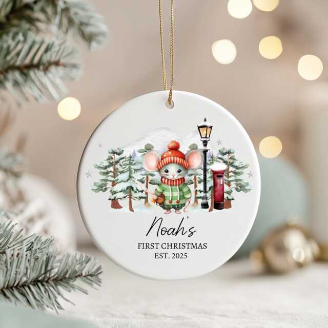 Personalised Baby's First Christmas Ornament 2025 - Winter Mouse Scene, Keepsake For Daughter, Granddaughter, Goddaughter - image 1