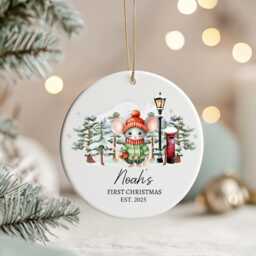 Personalised Baby's First Christmas Ornament 2025 - Winter Mouse Scene, Keepsake For Daughter, Granddaughter, Goddaughter - thumbnail 1