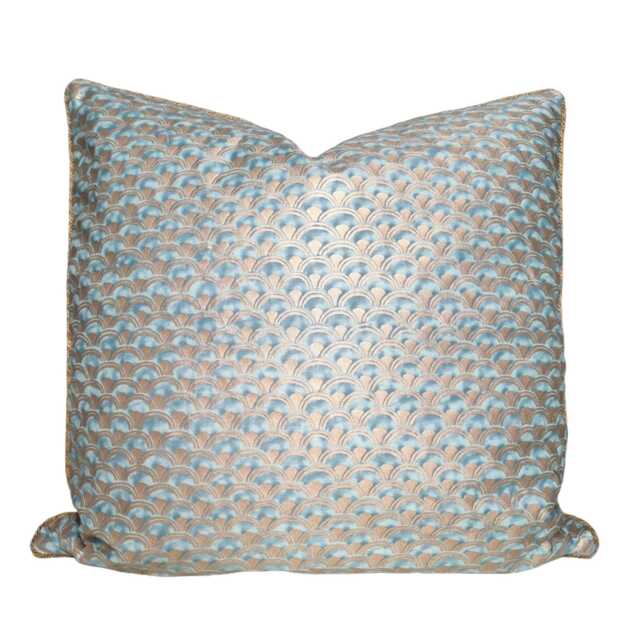 Decorative Pillow Case Fortuny Fabric Blue-Green & Silvery Gold Papiro Pattern - Made in Italy - image 1
