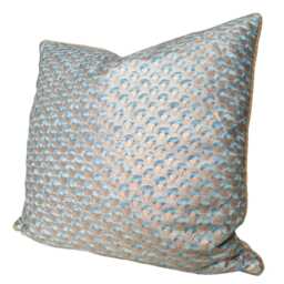 Decorative Pillow Case Fortuny Fabric Blue-Green & Silvery Gold Papiro Pattern - Made in Italy - thumbnail 4