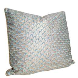 Decorative Pillow Case Fortuny Fabric Blue-Green & Silvery Gold Papiro Pattern - Made in Italy - thumbnail 3