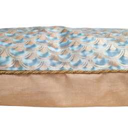 Decorative Pillow Case Fortuny Fabric Blue-Green & Silvery Gold Papiro Pattern - Made in Italy - thumbnail 2