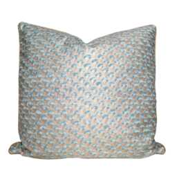 Decorative Pillow Case Fortuny Fabric Blue-Green & Silvery Gold Papiro Pattern - Made in Italy - thumbnail 1