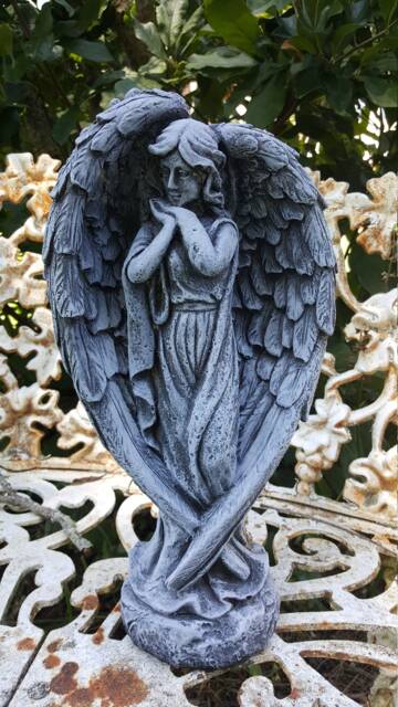 Solid Concrete Antique Style Angel Statue Aged Look Memorial Garden - image 1
