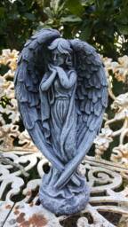 Solid Concrete Antique Style Angel Statue Aged Look Memorial Garden - thumbnail 1