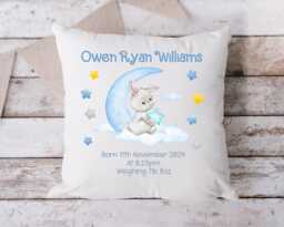 Personalised Baby Boy Birth Stats Cushion Gift, New Keepsake Nursery - thumbnail 1