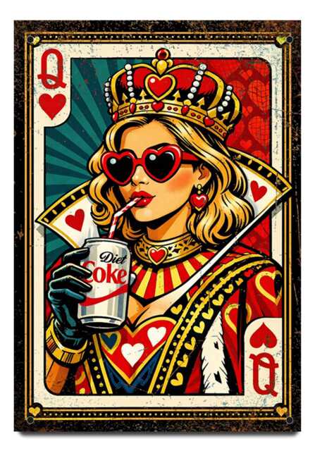 Queen Of Hearts Metal Sign - Playing Card Wall Art Retro Pop Diet Coke - image 1