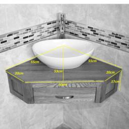 Bathroom Vanity Unit Oak Corner Wash Stand Marble & Cream Basin 501Wcm025cm - thumbnail 4