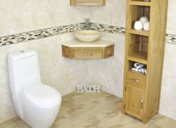 Bathroom Vanity Unit Oak Corner Wash Stand Marble & Cream Basin 501Wcm025cm