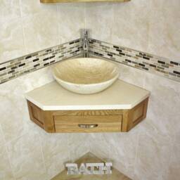 Bathroom Vanity Unit Oak Corner Wash Stand Marble & Cream Basin 501Wcm025cm - thumbnail 3
