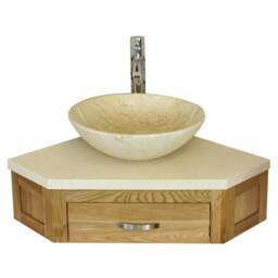 Bathroom Vanity Unit Oak Corner Wash Stand Marble & Cream Basin 501Wcm025cm - thumbnail 2
