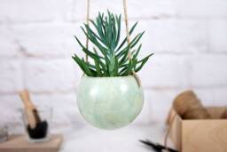 Handmade Speckled Mint Ceramic Hanging Planter Boho Home Decor - thumbnail 1