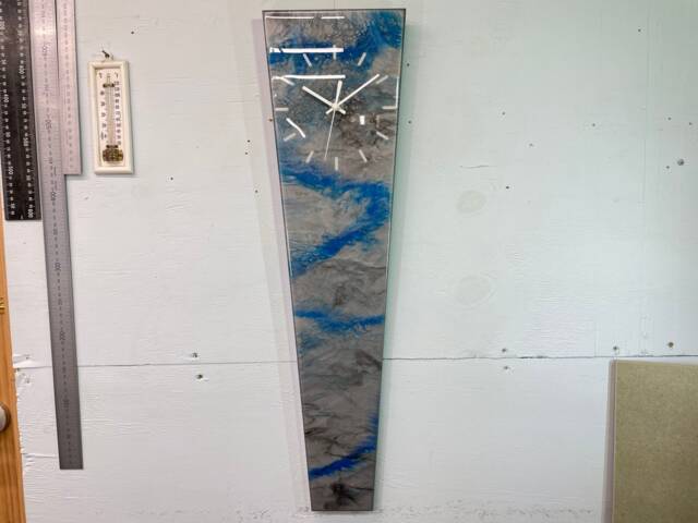 70cm Long Metallic Silver Blue & Black Abstract Resin Wall Clock, Modern Unusual Home Decor - image 1