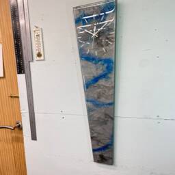 70cm Long Metallic Silver Blue & Black Abstract Resin Wall Clock, Modern Unusual Home Decor - thumbnail 2