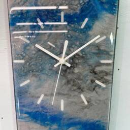 70cm Long Metallic Silver Blue & Black Abstract Resin Wall Clock, Modern Unusual Home Decor - thumbnail 3