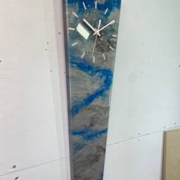 70cm Long Metallic Silver Blue & Black Abstract Resin Wall Clock, Modern Unusual Home Decor - thumbnail 4