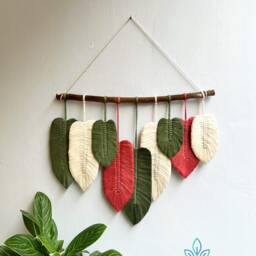 Green Leaf Macrame Wall Hanging Large Boho Art - thumbnail 2