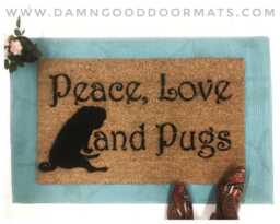 Peace Love & Pugs Doormat, Dog Lover Welcome Mat - thumbnail 1