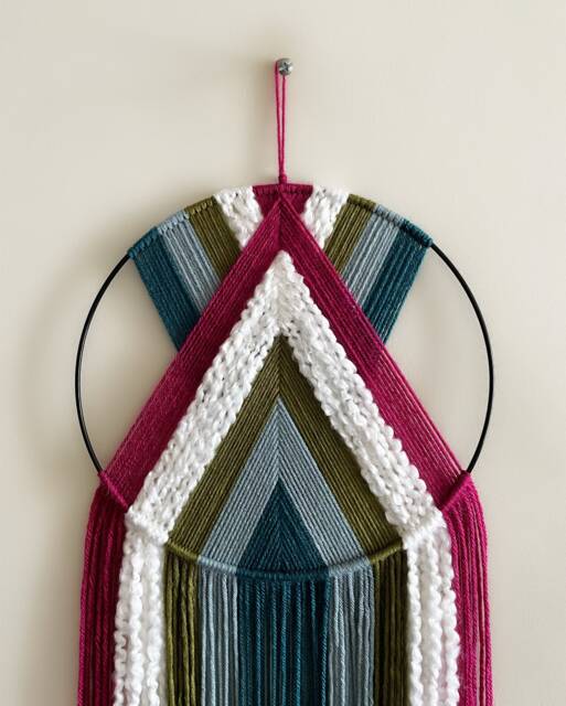 Yarn Hoop Wall Hanging Magenta, Teal & Blue, Modern Boho Decor - image 1
