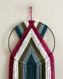 Yarn Hoop Wall Hanging Magenta, Teal & Blue, Modern Boho Decor