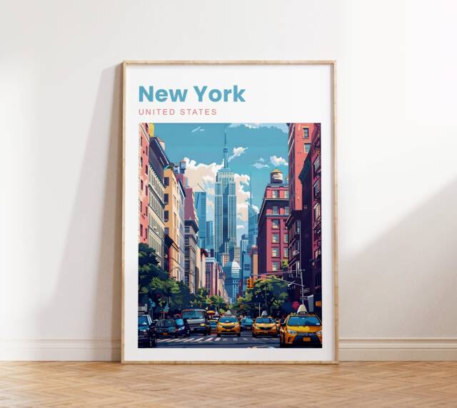 New York Travel Poster - Print United States Usa Wall Art Gift - image 1
