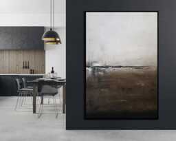 Oversized Neutral Abstract Wall Art, Original Minimalist Tall Vertical Canvas Masculine Industrial - thumbnail 1