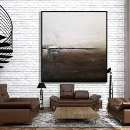 Oversized Neutral Abstract Wall Art, Original Minimalist Tall Vertical Canvas Masculine Industrial - thumbnail 2