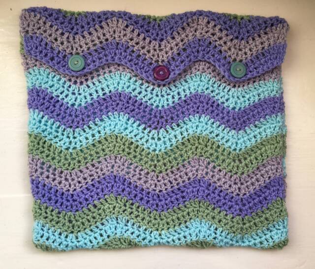 Throw Pillow, Vegan Cushion Cover Hand Crocheted, Soft Green, Purple, Lilac Textured By Spinningstreak - image 1