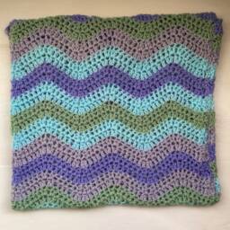 Throw Pillow, Vegan Cushion Cover Hand Crocheted, Soft Green, Purple, Lilac Textured By Spinningstreak - thumbnail 3